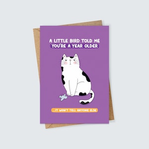 Carte d'anniversaire drôle de chat et d'oiseau pour les amoureux des chats