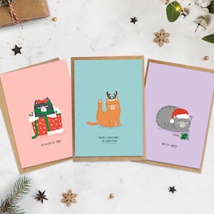 Grappige kerstkaarten knorrige kat | Alternatieve kerstmis | Schattige kattenillustraties | Anti-feestelijk | Kattenbezitters | Van de kat