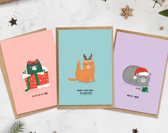 Funny Grumpy Cat Christmas Cards | Alternative Xmas | Cute Cat Illustrations | Anti-Festive | Cat Owners | From the Cat