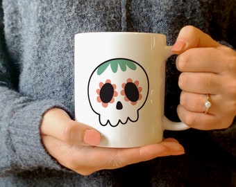 Day of the Dead Skull Halloween Mug 11oz Printed Ceramic Cup Autumn Fall Home Decor