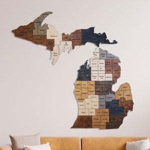 Carte de voyage du Michigan, décoration d'appartement, carte murale en bois, carte des États-Unis, carte en bois des États-Unis, art mural, carte des États-Unis, voyage, grande décoration murale en bois