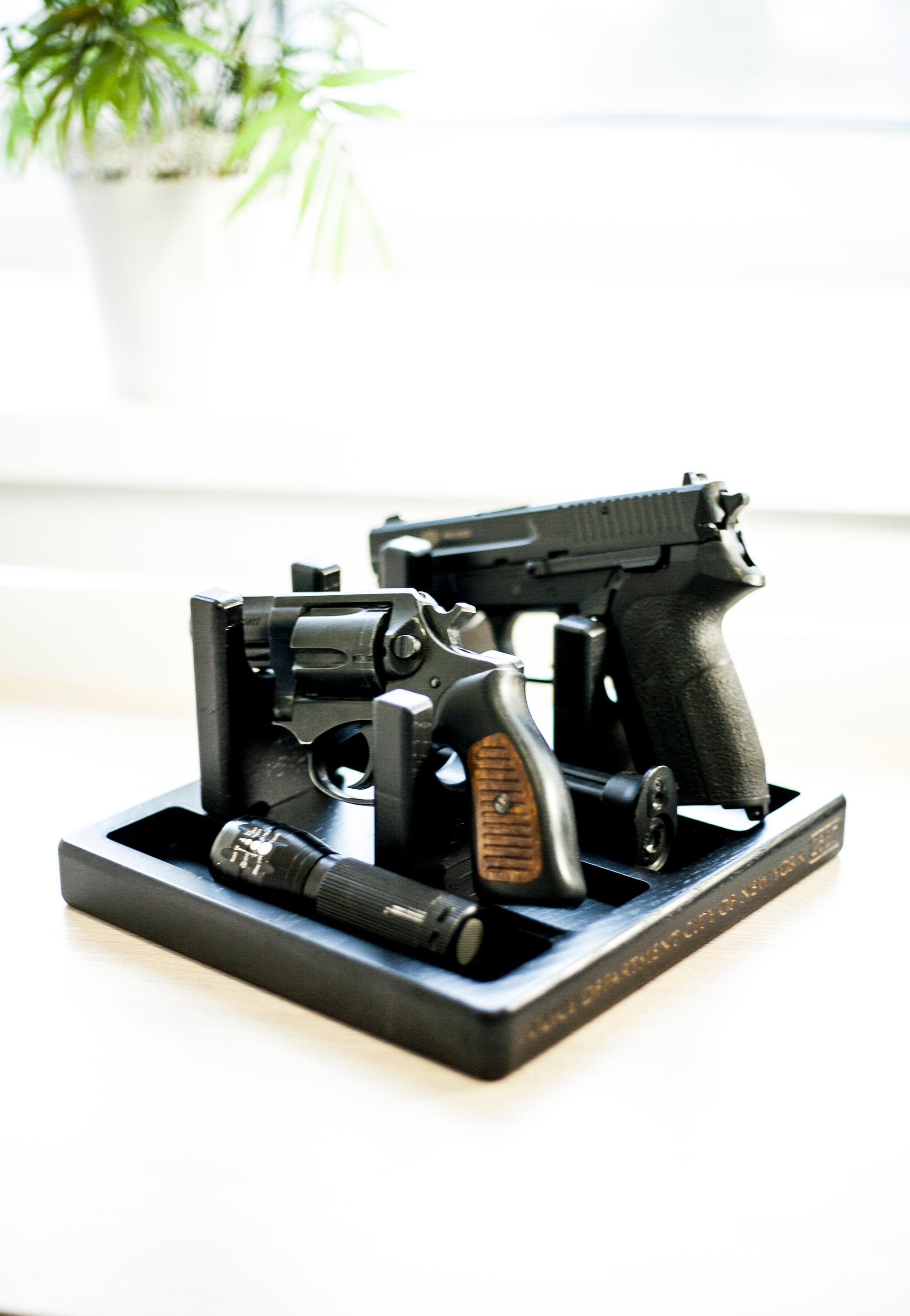 Nightstand organizer with gun holder Charging station phone Etsy