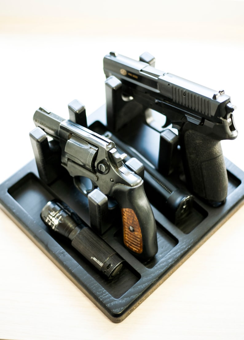 Nightstand organizer with gun holder Charging station phone Etsy