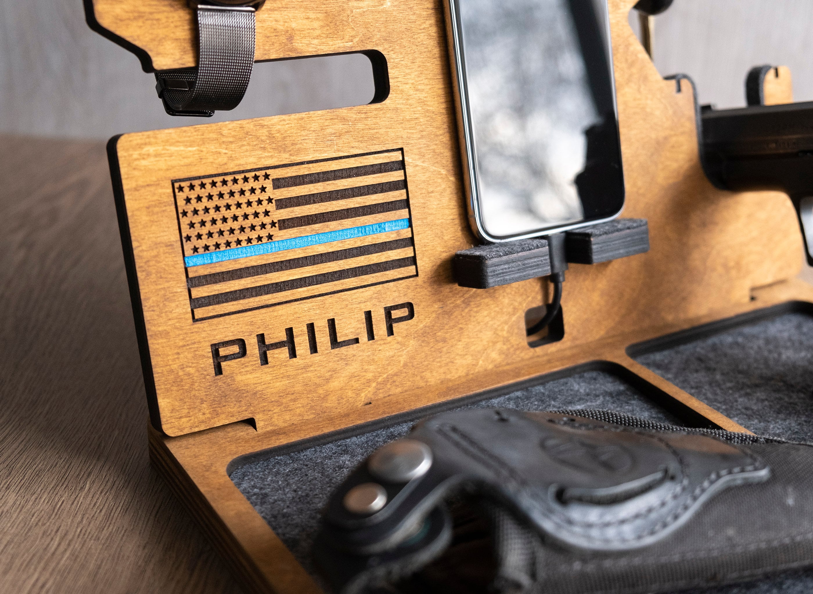 Wood Stand for Gun Nightstand Organizer With Gun Holder Police Etsy UK