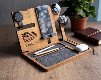 nightstand organizer - Unique holiday gift - wood docking station - birthday - gift for men-anniversary - fathers day gift - valentinas day