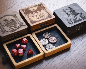 Custom Wooden Dice Box with Engraving, RPG Dice Holder Storage Organizer, DND Dice Case, Tabletop Game Accessory, Personalized Gift