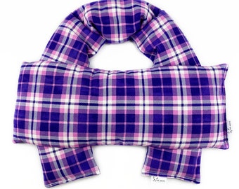 Corn Bag Gift Set / Medium bag with Neck Wrap / Flannel / Pink and Purple Plaid