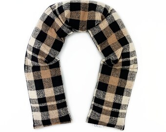 Heated Corn Neck Wrap / Hot or Cold Neck Wrap /Coffee Plaid / Tan, Taupe, Brown, Black / Long Neck Wrap