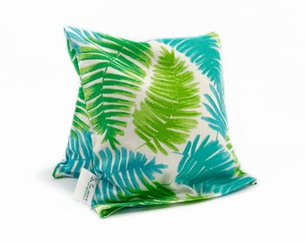 Small Corn Bag with Washable Cover / Hot or Cold Use / Blue and Green Ferns / Fern-a-licious