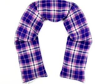 Cooling / Heating Neck Wrap, Microwave Corn Neck Wrap, Neck Pain, Five Sections, Pink and Purple Plaid
