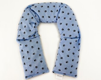 Weighted Corn Neck Wrap / Heating Wrap / Neck and Shoulders / Cooling Neck Wrap / Powder Blue and Black Paws/ Fur Baby Paw Prints