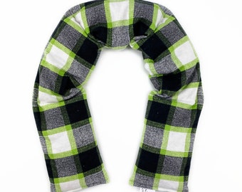 Heated Corn Neck Wrap / Hot or Cold Neck Wrap / Avocado Green and Black Plaid / Long Neck Wrap