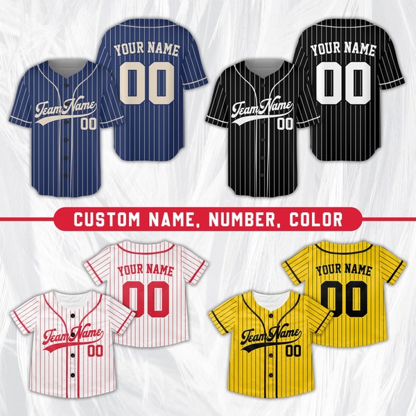 Personalized Baseball Jersey, Custom Name Number Color Stripe Piping Jersey Shirt, Kid Youth Adult Matching Uniform, Baseball Lover Jersey