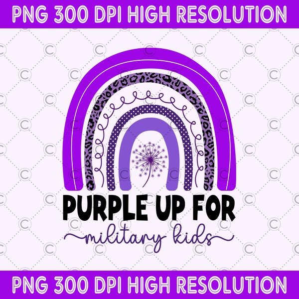 Purple Rainbow Military Kids PNG, Military Kids Digital Download, Purple Up PNG, Military Mom Appreciation Awareness Sublimation