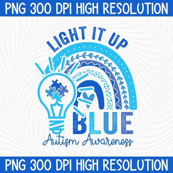 Light It Up Blue Autism Awareness Month Rainbow Puzzle PNG, Autism Awareness Digital Download, Accept Adapt Advocate Autism Sublimation