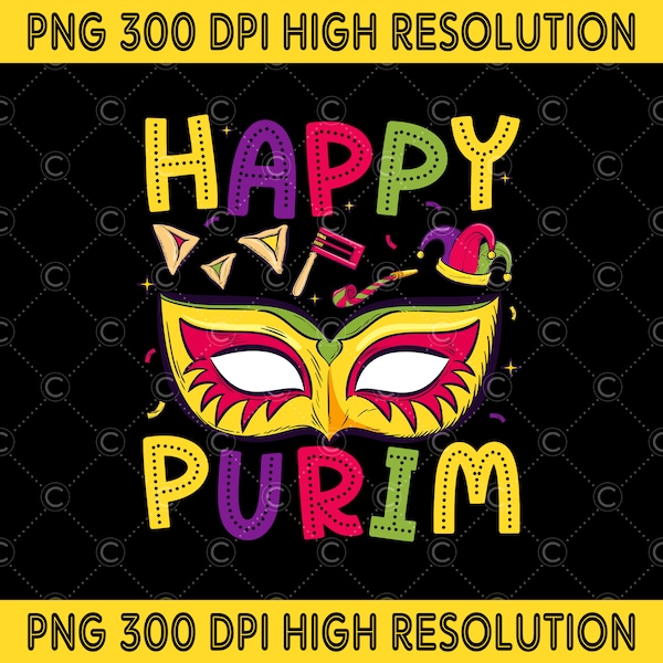 Happy Purim PNG, Purim Sameach PNG, Hamantash Purim Jewish Holiday Digital Download, Feast of Lots Judaism Jewish Holiday Sublimation
