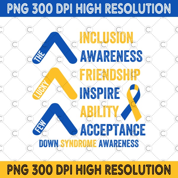 Les quelques chanceux PNG, téléchargement numérique de sensibilisation à la trisomie 21, Syndrome de Down inclusion PNG, ruban bleu jaune, sublimation du syndrome de Down