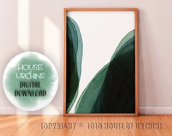 Abstract Print, Green Watercolor, Modern Shapes, Boho, Emerald, Mindful Art, Modern Wall Art, Minimalist Decor, Printable Digital Art
