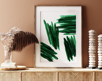 Abstract Print, Emerald Watercolor, Mid Century, Green, Boho, Download, Modern Wall Art, Minimalist Decor Painting, Printable Digital Art