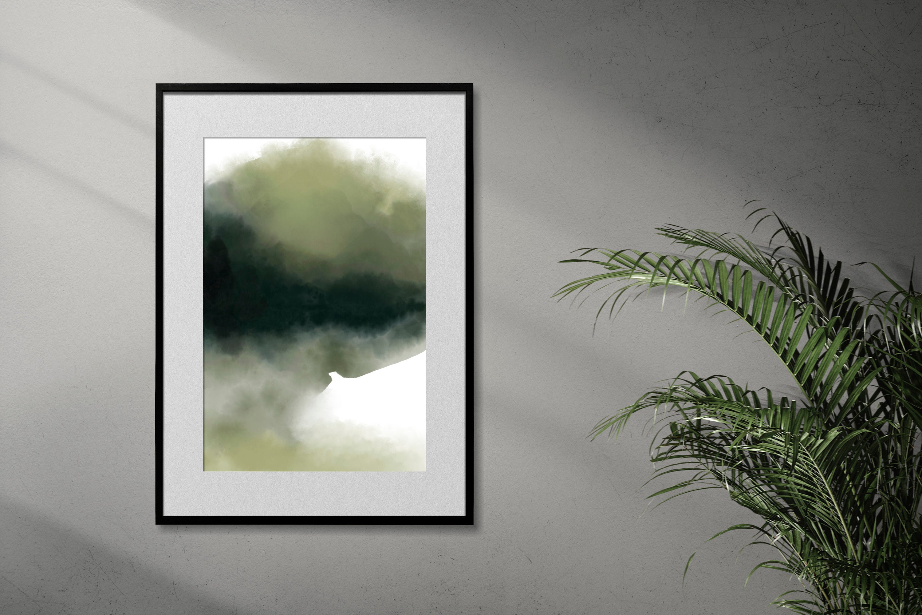 Abstract Print, Emerald Watercolor, Sage, Landscape, Mid Century, Green, Boho, Modern Wall Art, Minimalist Decor, Printable Digital Art