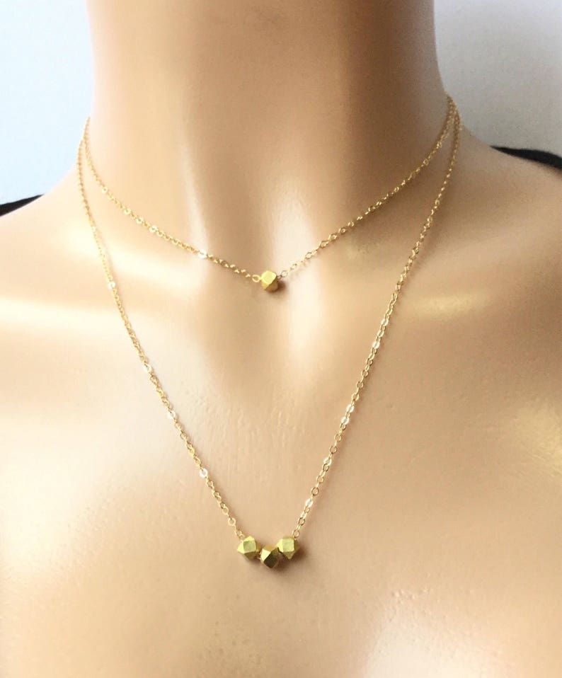 14k gold nugget pendant necklace minimalist dainty gold necklace layering jewelry simplicity gift for her adjustable Geometric bead