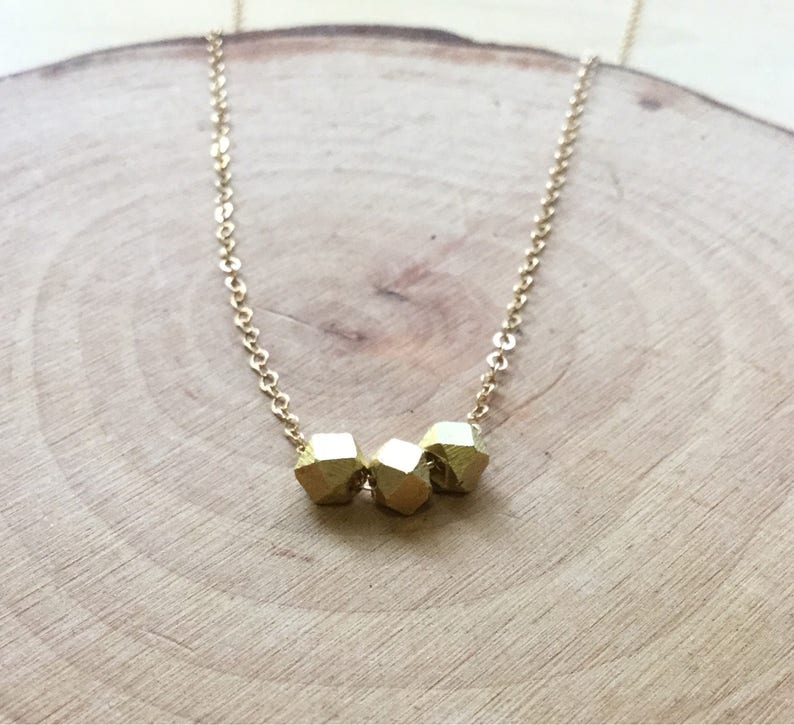 14k gold nugget pendant necklace minimalist dainty gold necklace layering jewelry simplicity gift for her adjustable Geometric bead