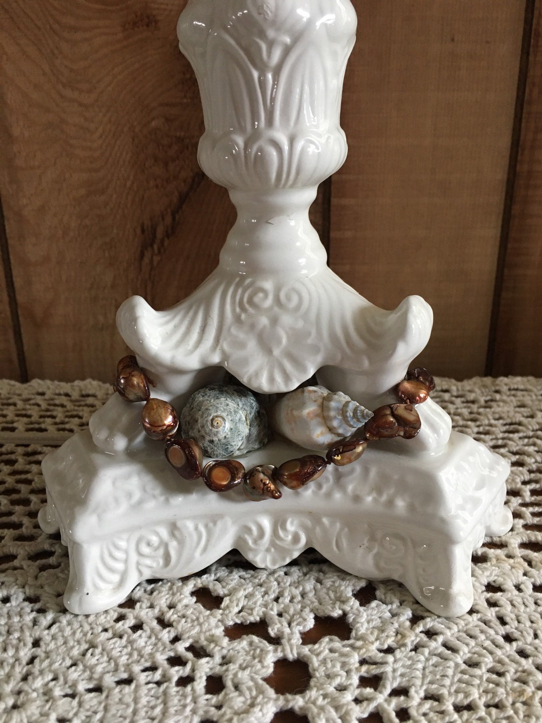 Seashell Column Slim Italian Roman Column Mediterranean Inspired Seashell Ceramic Table ...