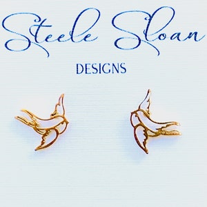 Sweet Swallow Earrings - Gold Stud Earrings Stainless Steel Hypoallergenic - Swallow Gold Stud Earrings