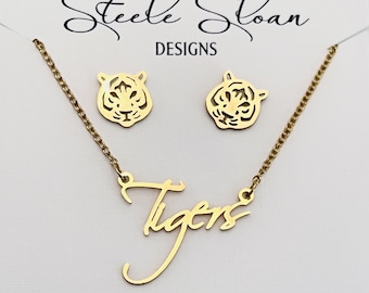 Tiger Gift Set Earrings and Necklace - PERFECT Tiger Gift, Clemson, Auburn, LSU Tigers, Tiger Football, Tiger Baseball, Tiger Team Mom