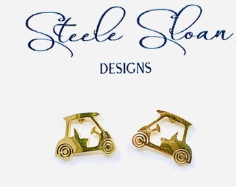 Best Ladies Golf Gift! Golf Lovers Adorable Golf Cart Earrings, Cute Earrings, Stud Earrings, Hypoallergenic, Unique Golf Gift!