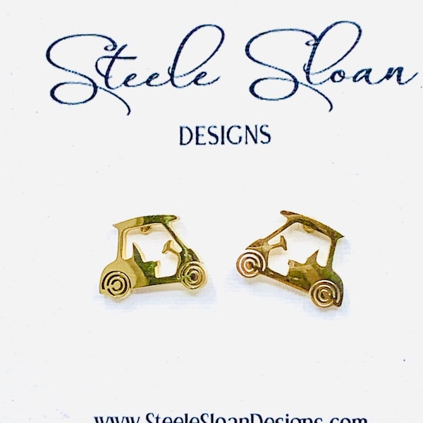 Best Ladies Golf Gift! Golf Lovers Adorable Golf Cart Earrings, Cute Earrings, Stud Earrings, Hypoallergenic, Unique Golf Gift!