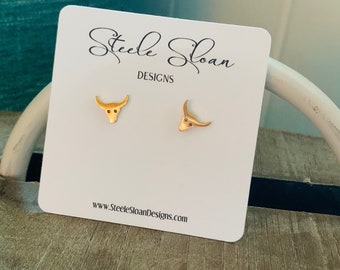 University of Texas earrings - Hook 'em Horns Gold Stud Earrings - UT gift - Longhorns - Hypoallergenic