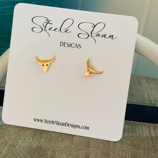 University of Texas earrings - Hook 'em Horns Gold Stud Earrings - UT gift - Longhorns - Hypoallergenic