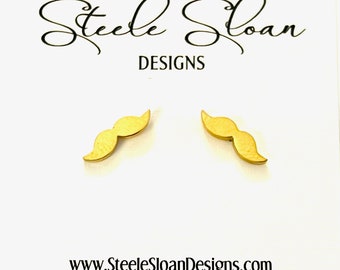 Cute Mustache Gold Stud Earrings - Hypoallergenic