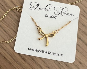 New! Trendsetter! Adorable Bow Necklace - Gold Bow Necklace, Layer Necklace, Gold Stainless Steel