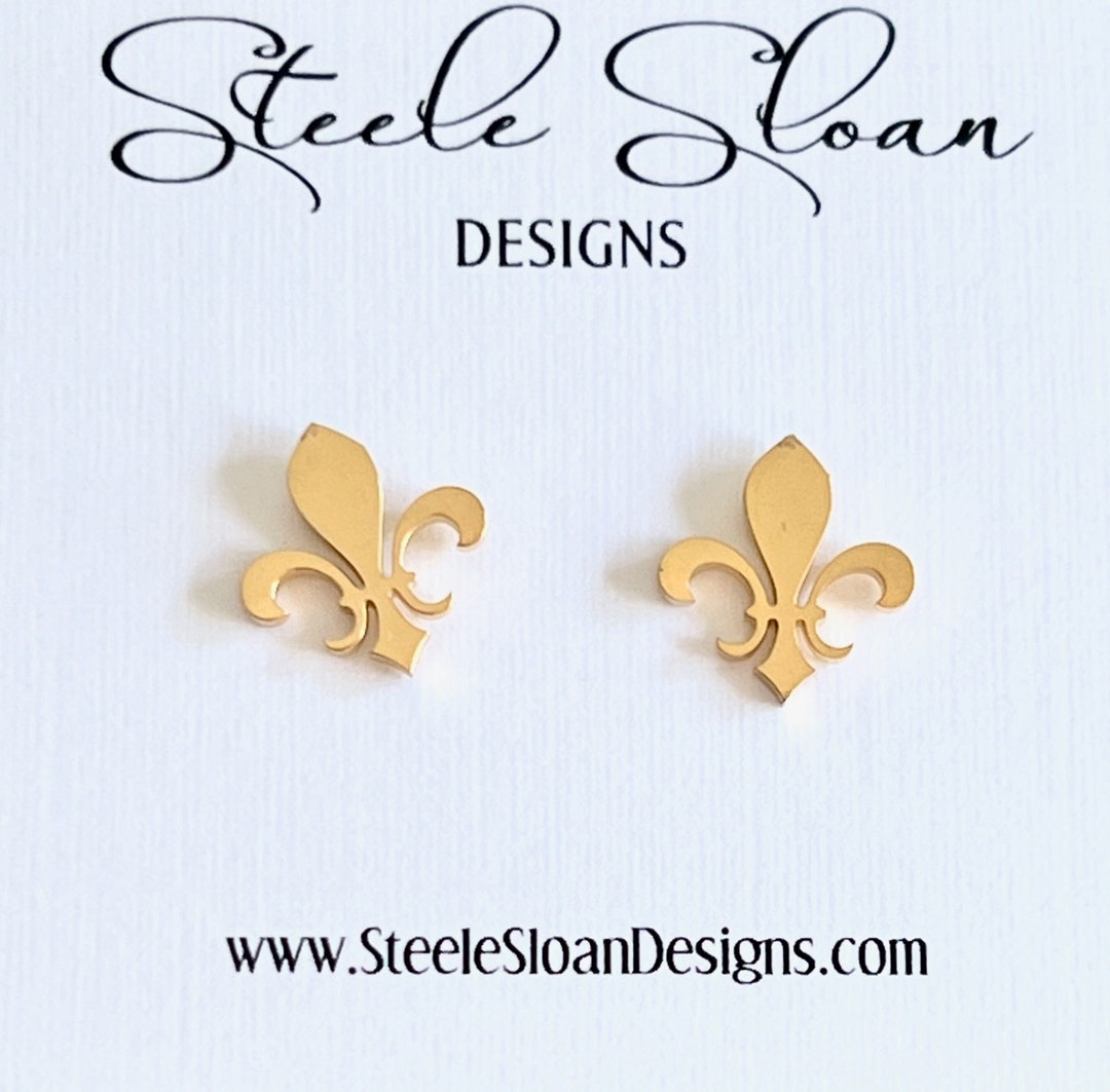 Fleur De Lis Gold Stud Earrings New Orleans Saints Stud Earrings