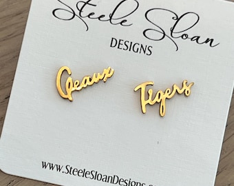 LSU "Geaux Tigers" Earrings Perfect LSU Gift Hypoallergenic Gold Stud Earrings LSU Football Baton Rouge Louisiana State University