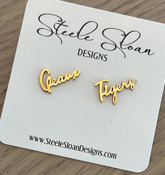 LSU "Geaux Tigers" Earrings Perfect LSU Gift Hypoallergenic Gold Stud Earrings LSU Football Baton Rouge Louisiana State University