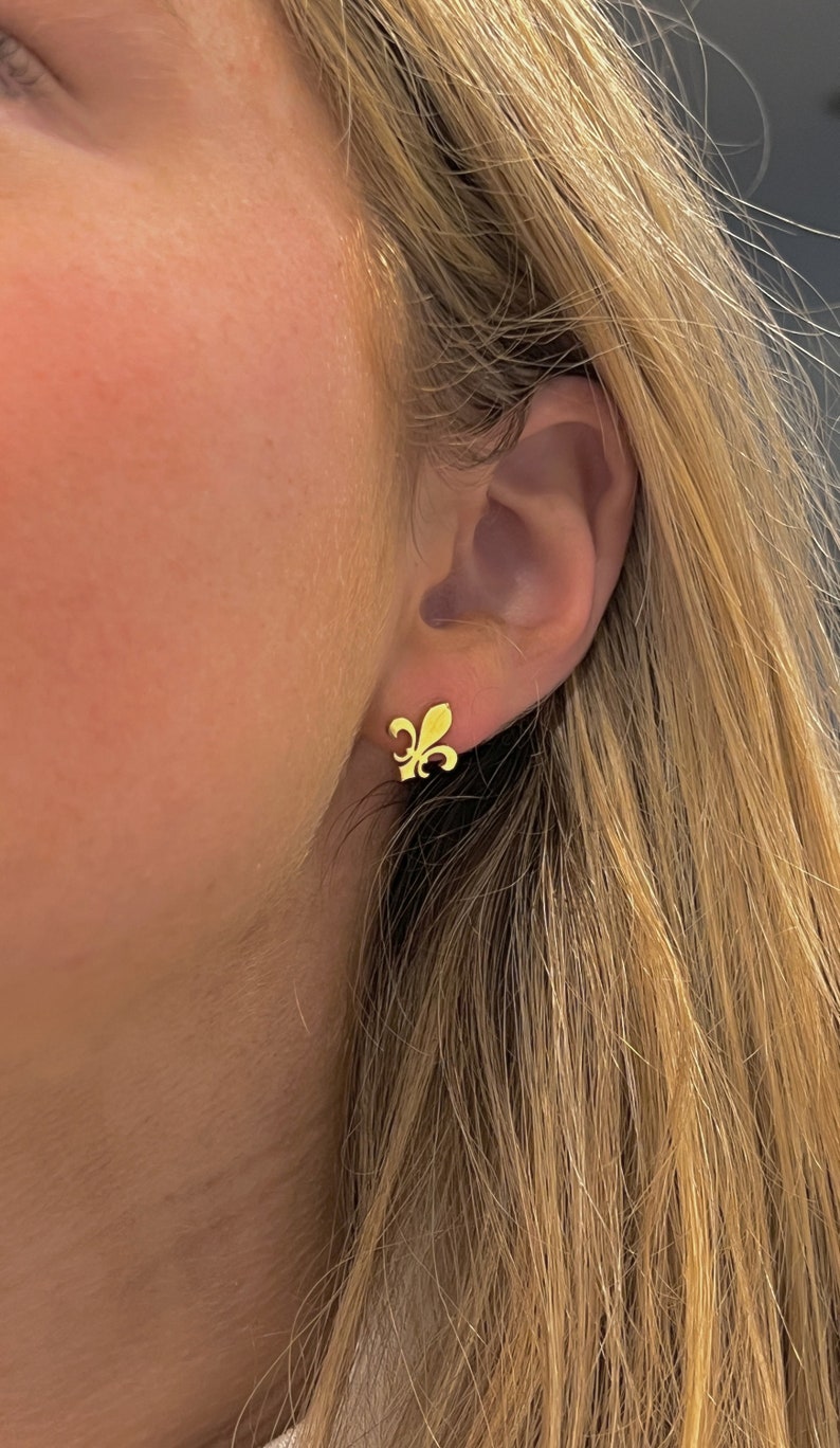Fleur De Lis Gold Stud Earrings New Orleans Saints Stud Etsy