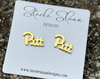 PITT Panthers Pitt Gift for Panthers Fan Pitt Earrings University of Pittsburgh Football Hypoallergenic Gold Stud Earrings