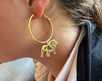 Bulldog Earrings-Gold Hoop Bulldog Earrings, Bulldogs, Mississippi State, UGA Gift, Hypoallergenic Lightweight Hoops, Perfect for Gameday