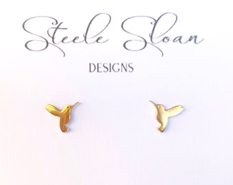 Tiny Hummingbird Earrings, Cute Earrings, Stud Earrings, Gold Stud Earrings, Hypoallergenic Stainless Steel