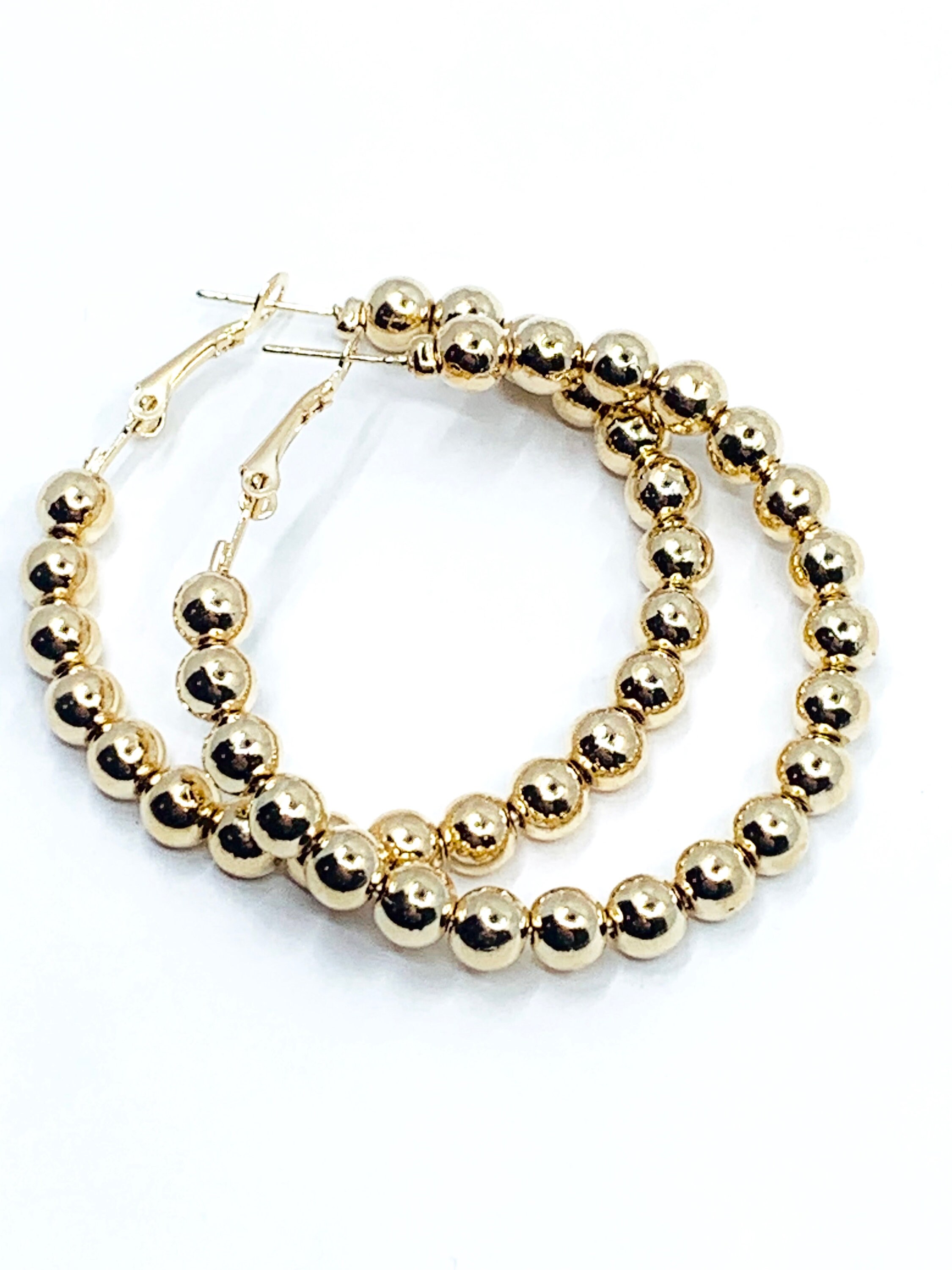 Large Gold Ball Hoop Earrings Gold Hoop Earrings Beaded Gold Etsy