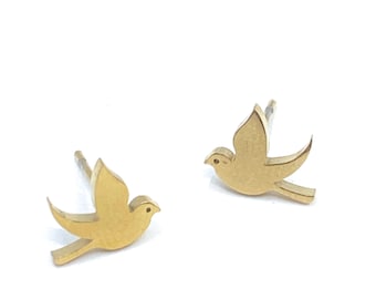 Gold Dove Stud Earrings: Hypoallergenic Stainless Steel