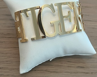 TIGERS Bangle Cuff Bracelets All Caps Go Tigers GameDay Tiger Fans Sizeable Stainless Steel