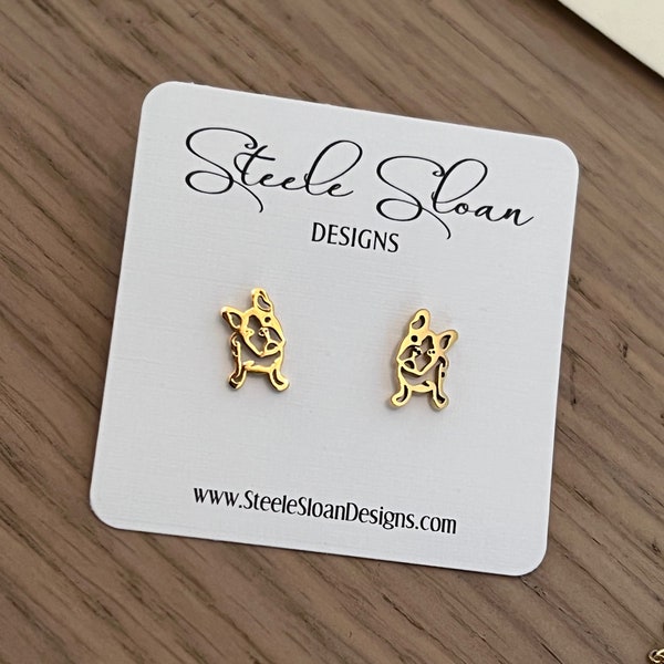 CUTE French Bulldog Gold Stud Earrings- French Bulldog Gift, Hypoallergenic, Gift for French Bulldog Owner