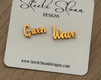 Tulane Green Wave Gold Stud Earrings Hypoallergenic