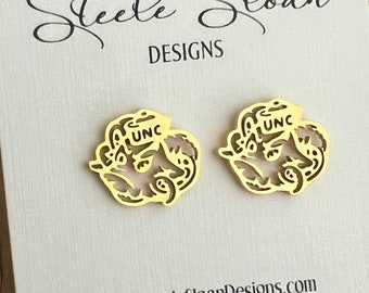 NEW! UNC Gift Rameses Gold Stud Earrings- Go Heels! UNC gift, Hypoallergenic earrings, Officially Licensed, Gold Stud Earrings