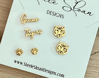 LSU Tiger Fan Gift Set Geaux Tigers Earrings Paw Earrings  LSU GameDay  Paw Earrings Gift Set for Tiger Fans Tiger GameDay Hypoallergenic