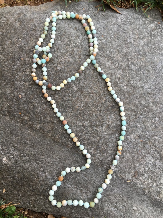 Natural Multi-colored Amazonite Hand-Knotted Long Necklace 60/" FREE SHIPPING
